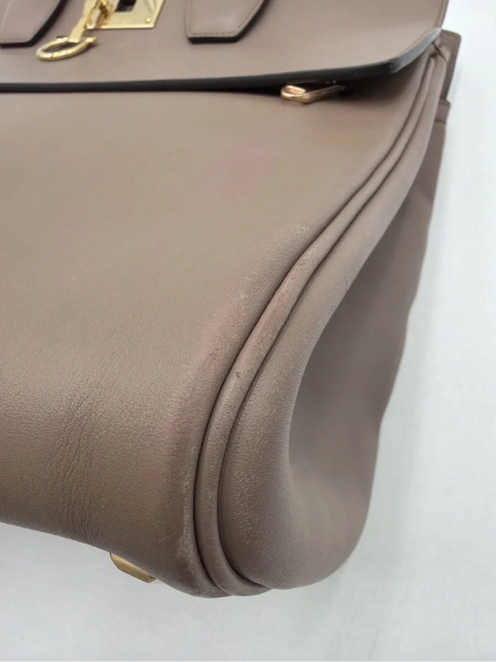 Salvatore Ferragamo Biege Leather Studio Top Handle Bag Gold Hardware